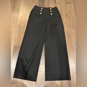 Ralph Lauren Black Wide-Leg Pants with Gold Buttons